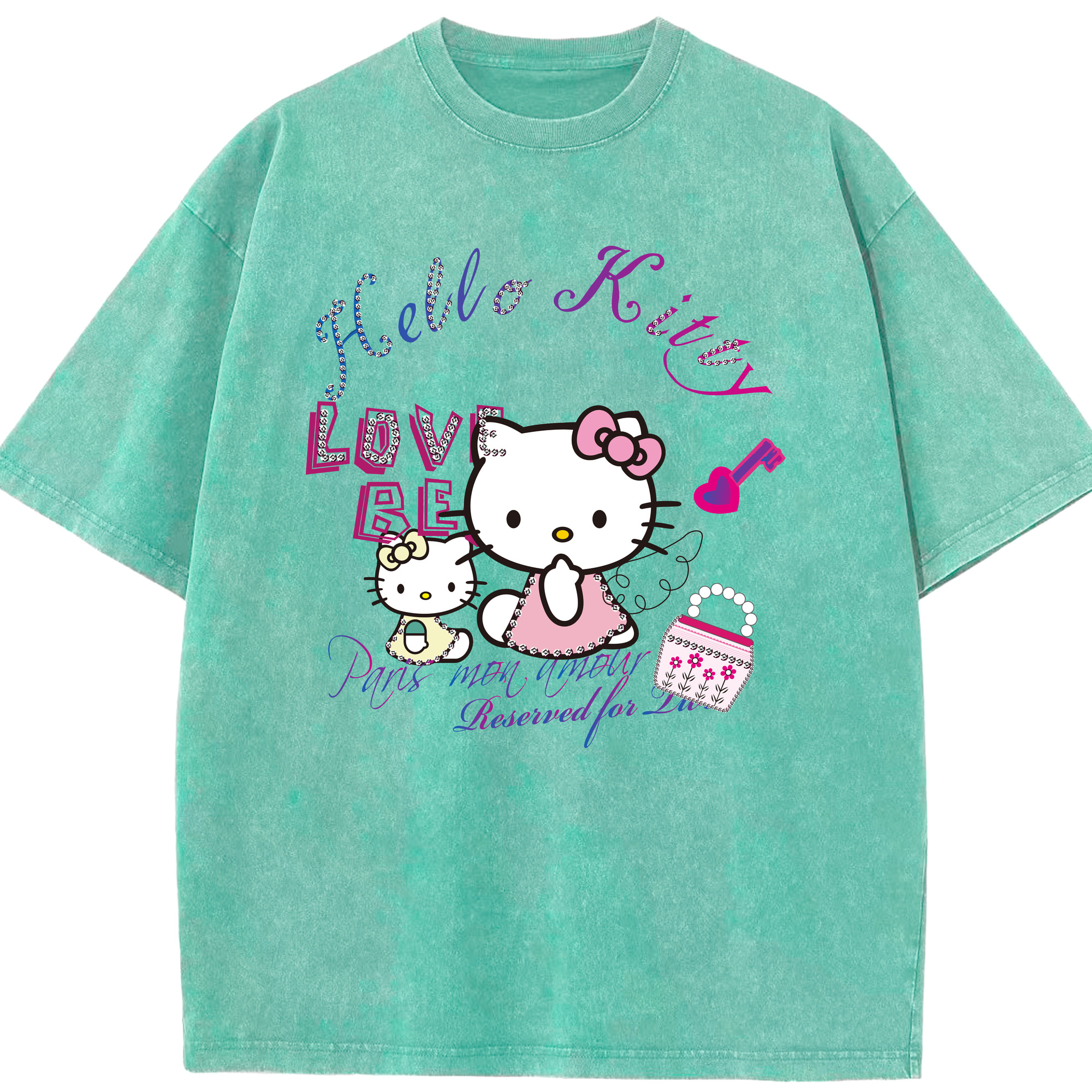 （画像用） Hello Kitty ハローキティ 綿100% ヴィンテージ風 半袖Tシャツ（フロントプリント）